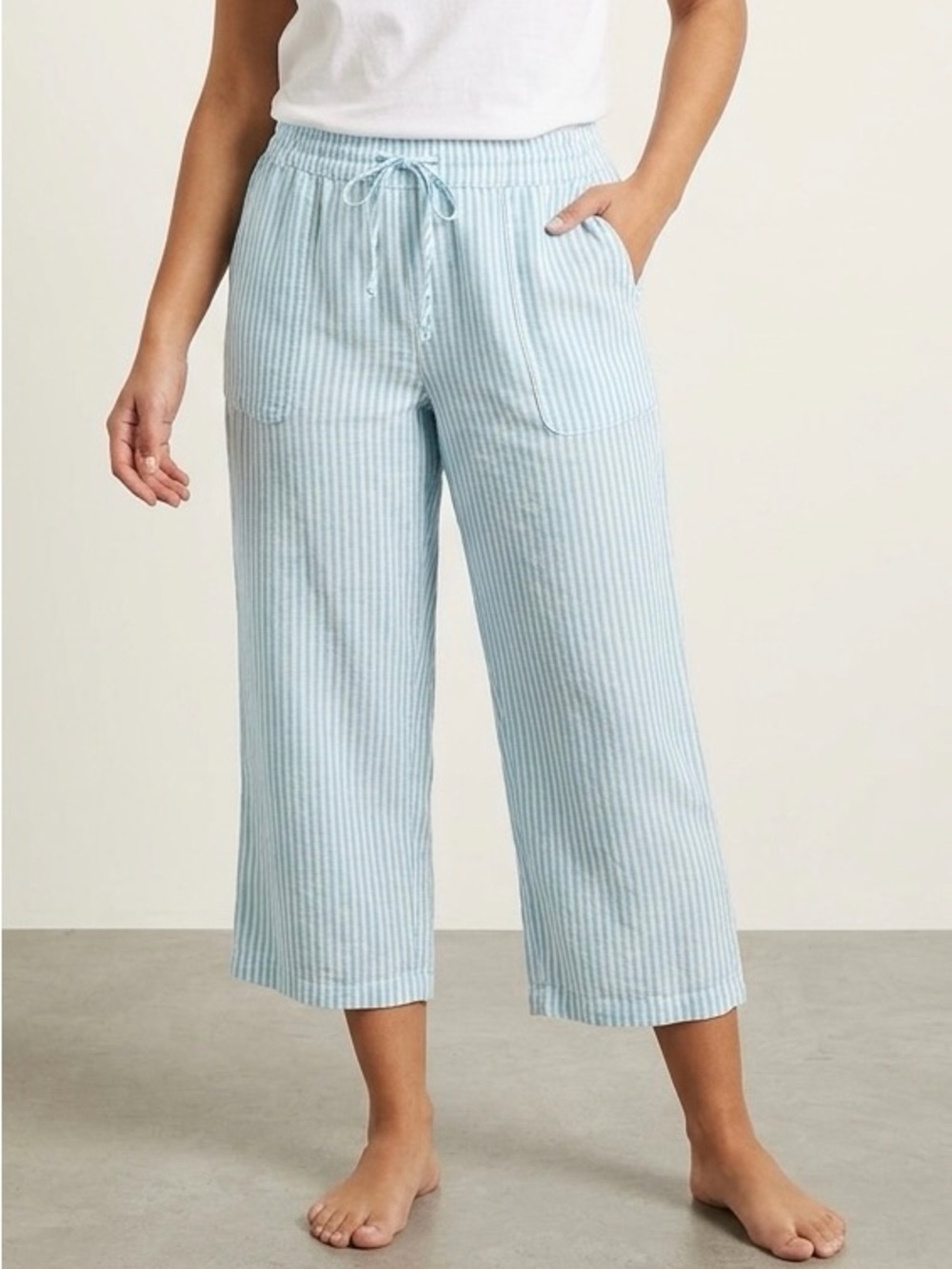 Liz Claiborne Light Blue Striped Wide-Leg Lounge Pants
